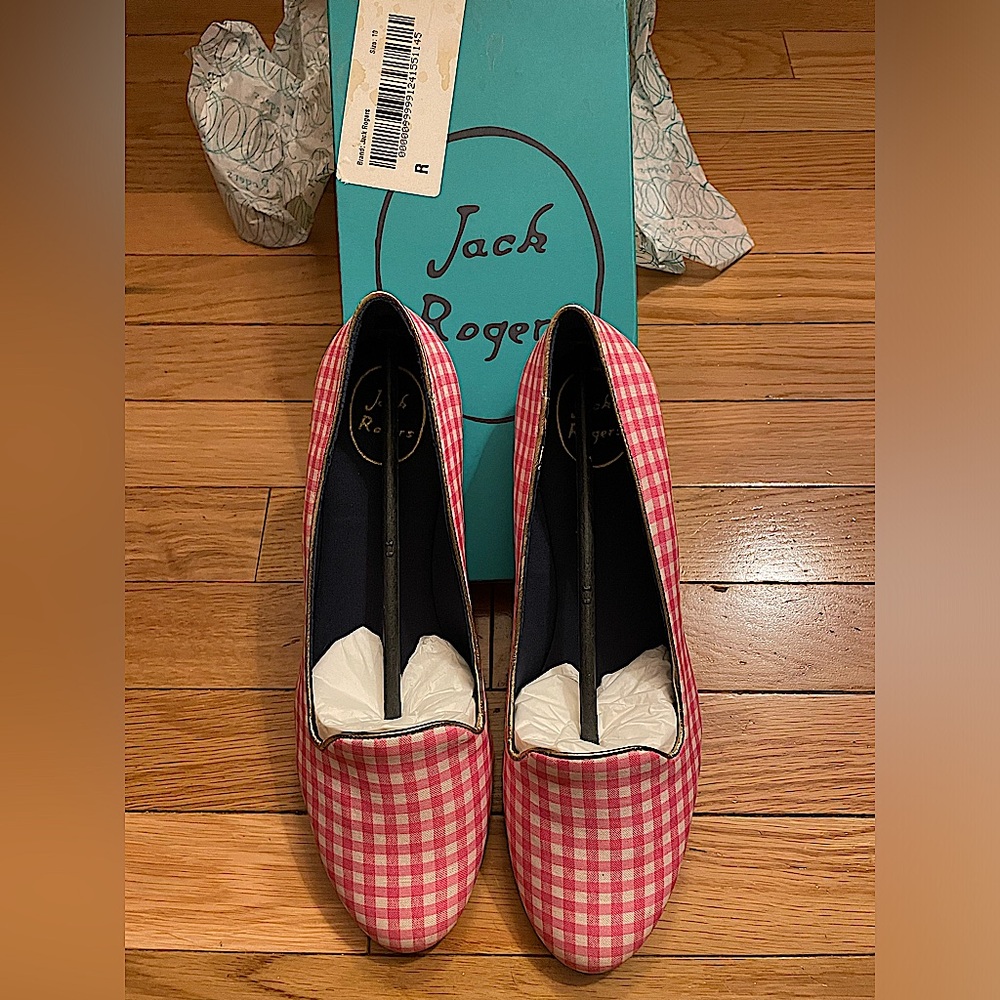 Jack Rogers Flats Reese Gingham Carnation Pink Flats, Loafer/Ballet, New in Box